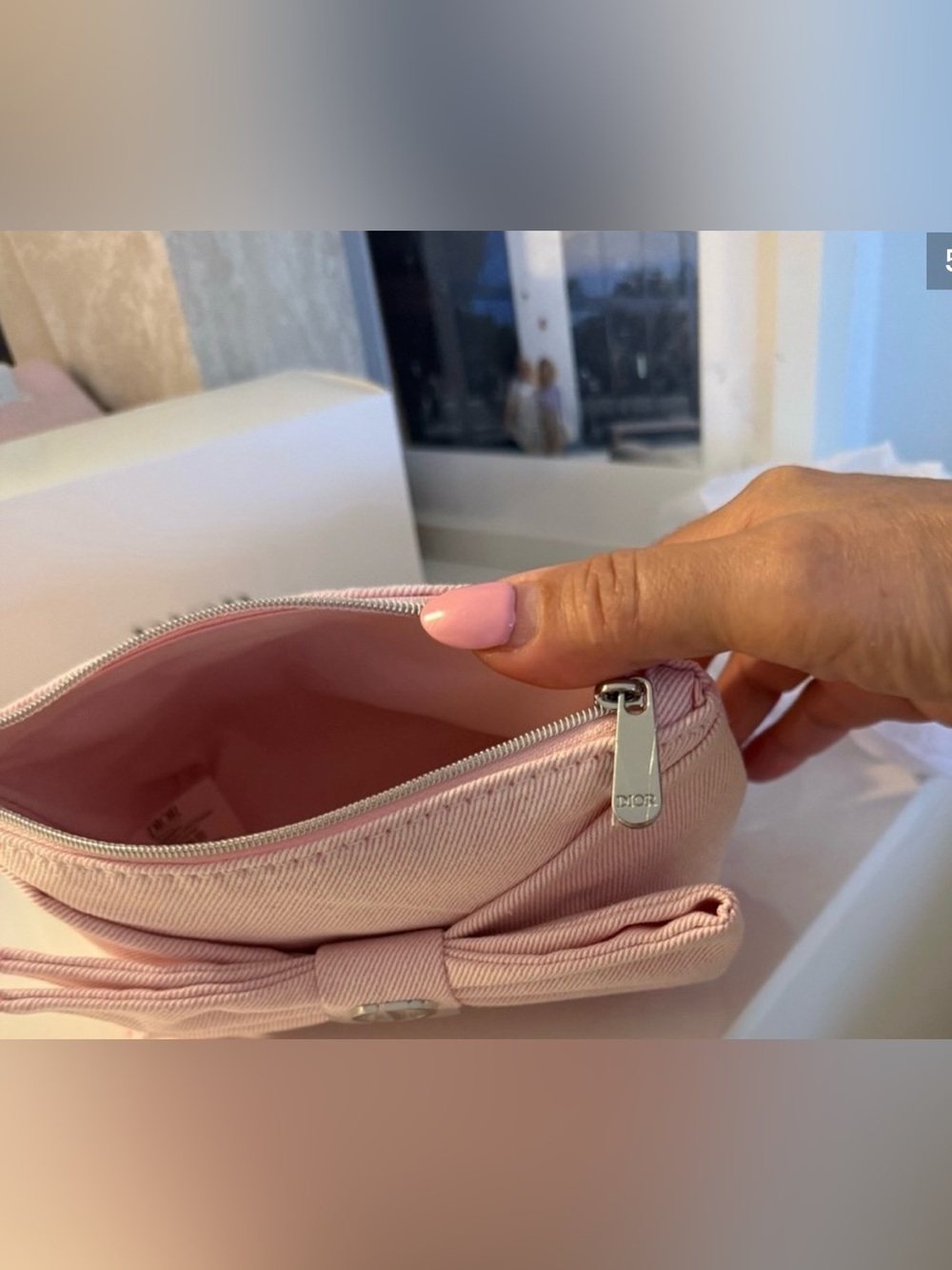 Dior Light Pink Bow Zip Cosmetic Pouch - Picture 5 of 6